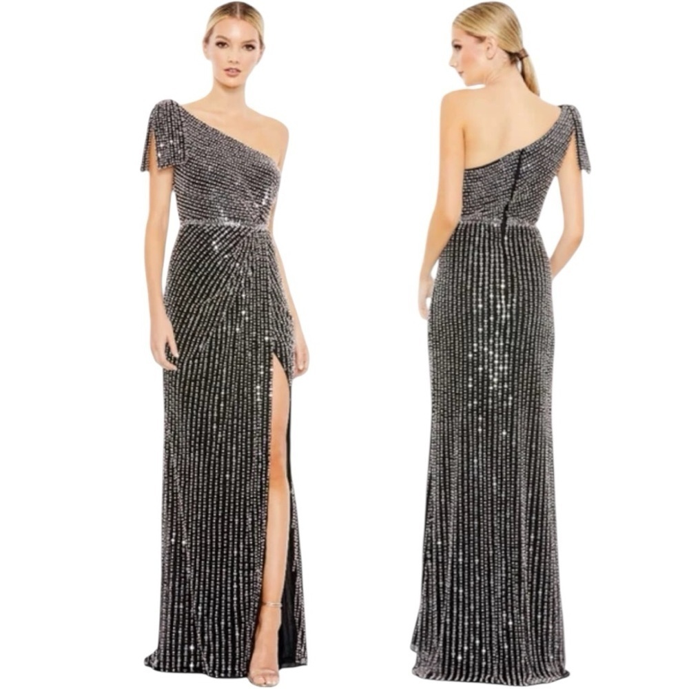 Mac Duggal Pearl Embellished Soft Tie One Shoulder Gown Size 6 Style #93735 NWT - Picture 5 of 10